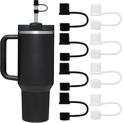 Straw Toppers for 10mm/0.39inch Diameter Straw Cover, compatable for Stanley/Owala Tumblers, Food Grade Silicone. (4Pcs-White+4Pcs-Black)