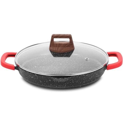 ESLITE LIFE Nonstick Grill Pan for Indoor Cooking, Versatile Induction Square Large Grilling Skillet Steak Pan for Stove Tops, PTFE & PFOA Free (Black, 11" w/Round & Lid & Tongs)
