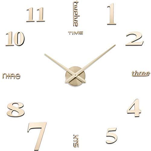 Modern Wall Clock Mirror Stickers DIY, 3D Wall Sticker Clock Decoration, Mute Easy to Assemble Wall Decoration for Home, Office, Hotel - (Gold)