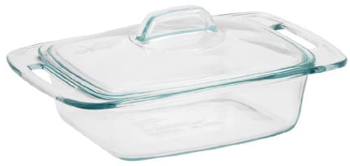 PyrexEasy Grab 2-Qt Glass Casserole Dish with Lid, Tempered Glass Baking Dish with Large Handles, Dishwashwer, Microwave, Freezer and Pre-Heated Oven Safe