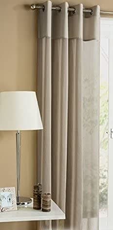 Latte Biege Plain Top Rio Linen Look Style Eyelet Top Ring Top Voile Curtain Panel 55" Width x 90" Drop (140cm x 229cm)