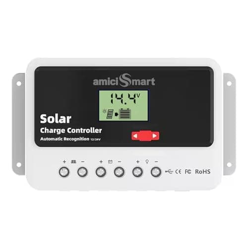 amiciSmart Solar Charge Controller 10A, Intelligent Battery Regulator For Solar Panel Lcd Display With Usb Port 12 Volts,24 Volts (10A)