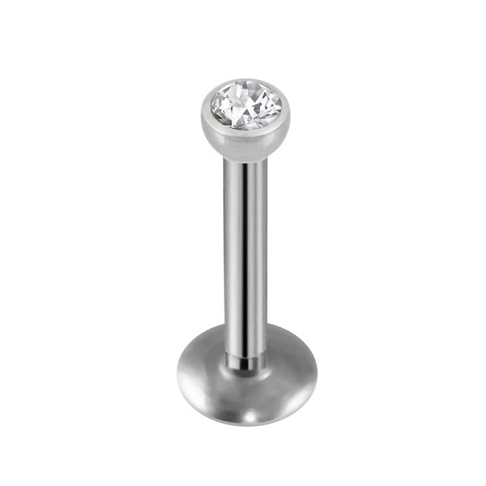 AtoZ Piercing White Crystal Stone Push-Fit Ball with 16 Gauge Surgical Steel Labret Tragus Bars