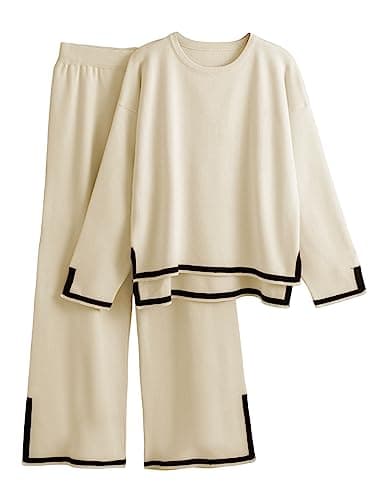 Faleave Women's 2-Piece Knit Set Featuring Long-Sleeved Sweater and Wide-Leg Sweatpants