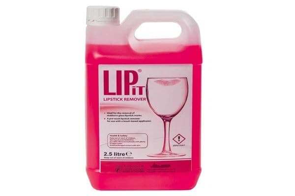 – Lipit Lipstick Remover for Glassware - Powerful 2.5 Litre Liquid Formula for Removing Lipstick & Grease Marks from Glasses - Ideal for Bars, Restaurants and Catering Use