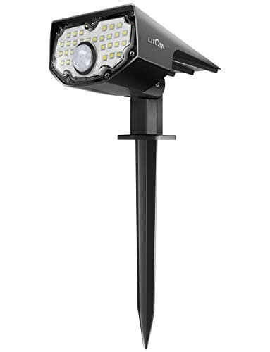 LITOM 30 LED Solar Motion Sensor Landscape Spotlights, IP67 Waterproof Outdoor Solar Powered Security Wall Lights 3 Modes Solar Landscaping Lighting for Yard Garden Garage Pool Patio1 Pack Cold White