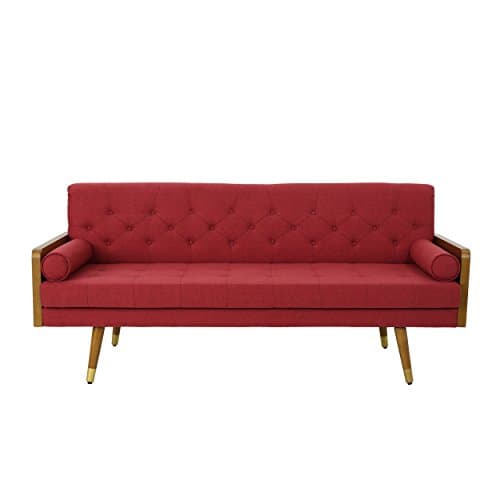 Christopher Knight Home GDFStudio Christopher Knight Home Aidan Mid Century Modern Tufted Fabric Sofa, Red