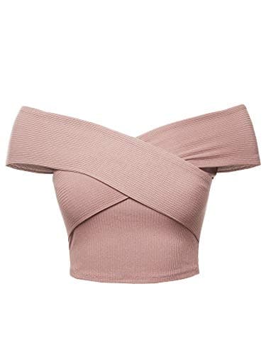 Women's Solid Cross Over Detail Off-Shoulder Cotton Span Crop Top