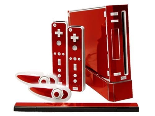 Rockin Red Vinyl Decal Faceplate Mod Skin Kit by System Skins - Compatible with Nintendo Wii Console