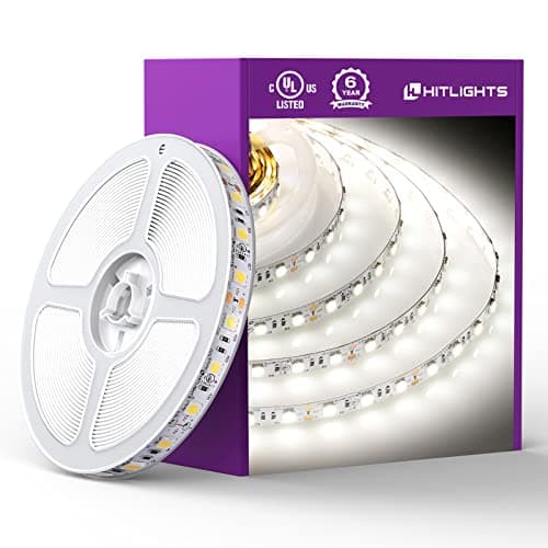HitLights White LED Strip Lights 5000K, 16.4FT Premium 5050 Light Strip, 300 Bright LEDs, Strong Adhesive Backed, 12V Tape Lights for Mirror, Bedroom, Cabinet, Display, Kitchen, UL-Listed