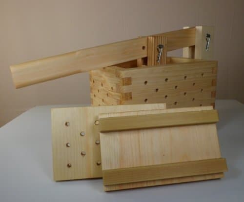 Tofu Press Kit - Hand-Crafted Tofu Making Press Kit - Sustainable US Wood, Large Box with Press Handle, Muslin Cloth and Nigari