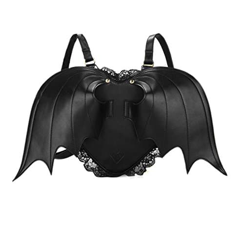 ROLECOS Black Bat Wings Backpack Demon Wing Gothic Punk PU Leather School Bag