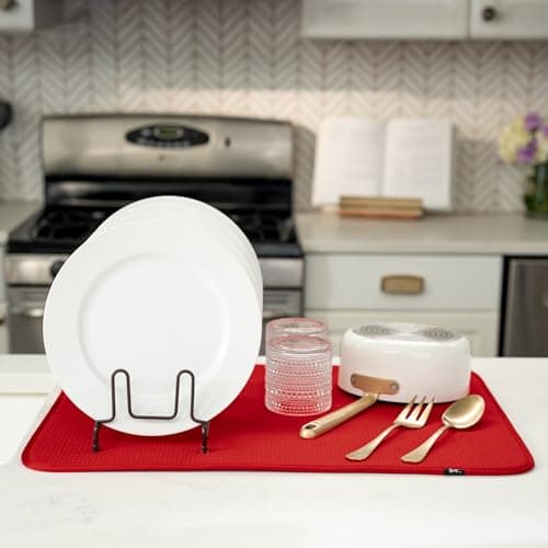 S&T INC. Absorbent, Reversible XL Microfiber Dish Drying Mat for Kitchen, 18 Inch x 24 Inch, Racer Red