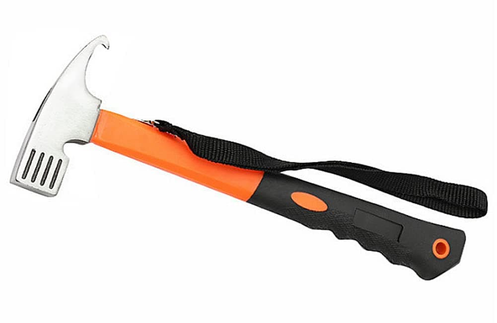 TempFoo Camping Hammer Heavy Duty with Tent Stake Remover,12" high Carbon Steel Tent Hammer- Rubber Covered Handle Tent Mallet with Holding Strap
