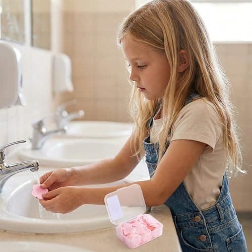 4 Different Scented Mini Fresh Portable Disposable Petal Hand Wash Sheets, Dissolvable Hand Bath Soap, Suitable for Children and Adults, Outdoor, Travel, Camping, 4 Boxes ( Approx 400 Sheets )
