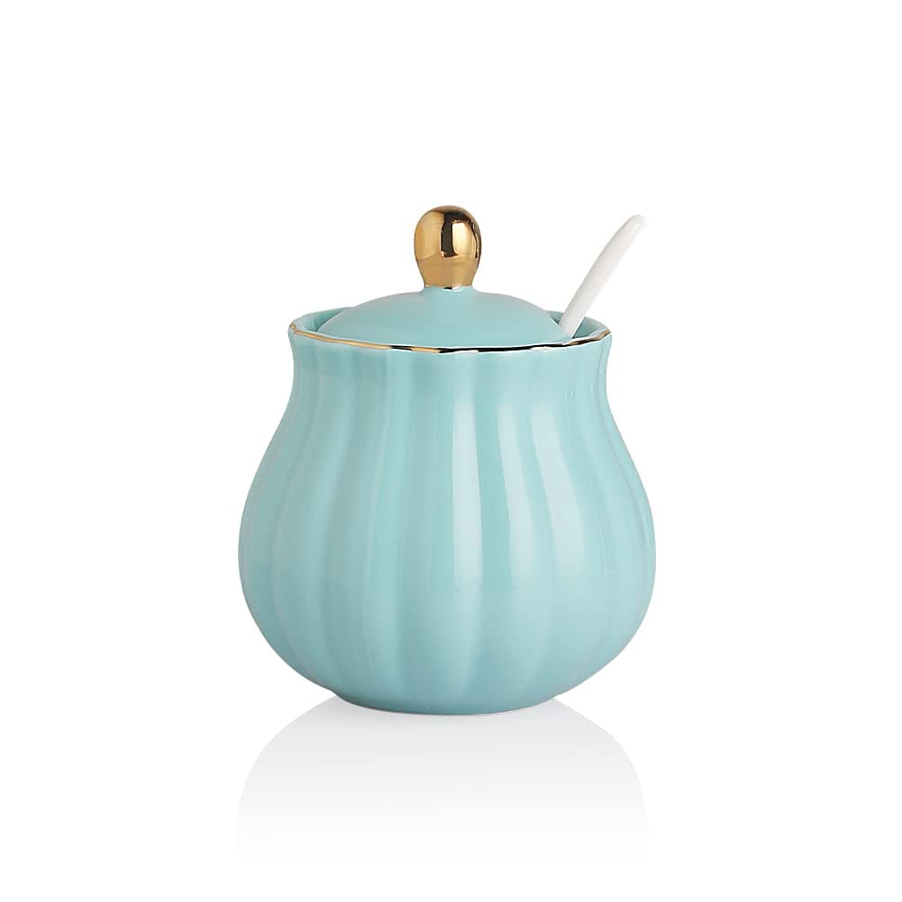 Sweejar Royal Ceramic Sugar Bowl, 12 Ounce Sugar Container with Spoon and Lid, Porcelain Salt Bowl Salt Container, Sugar Holder for Coffee Bar, Home and Kitchen(Turquoise)