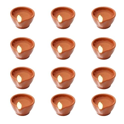 Aster Water Sensor LED Light Diya | Flameless & Smokeless Warm Ambient Tea Ligth Candles for Diwali , New Year Home / Mandir Decoration (24)