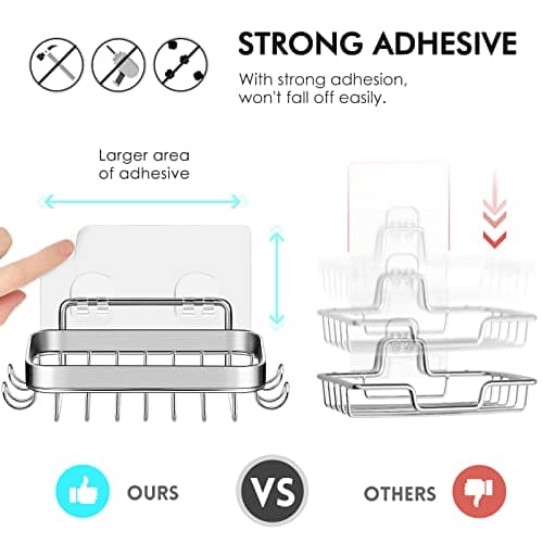 Shower Wall Soap Dish Holder: Wall Mounted Draining Soap Razor Saver for Bathroom Tile - Rectangle Bar Soapdish with Perforation - Replacement for Suction