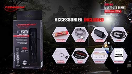 PowerTac E5R G4 1800 Lumen Tactical Flashlight Magnetic USB Charge Engineered Plastic Holster 3200mAh Rechargeable Battery