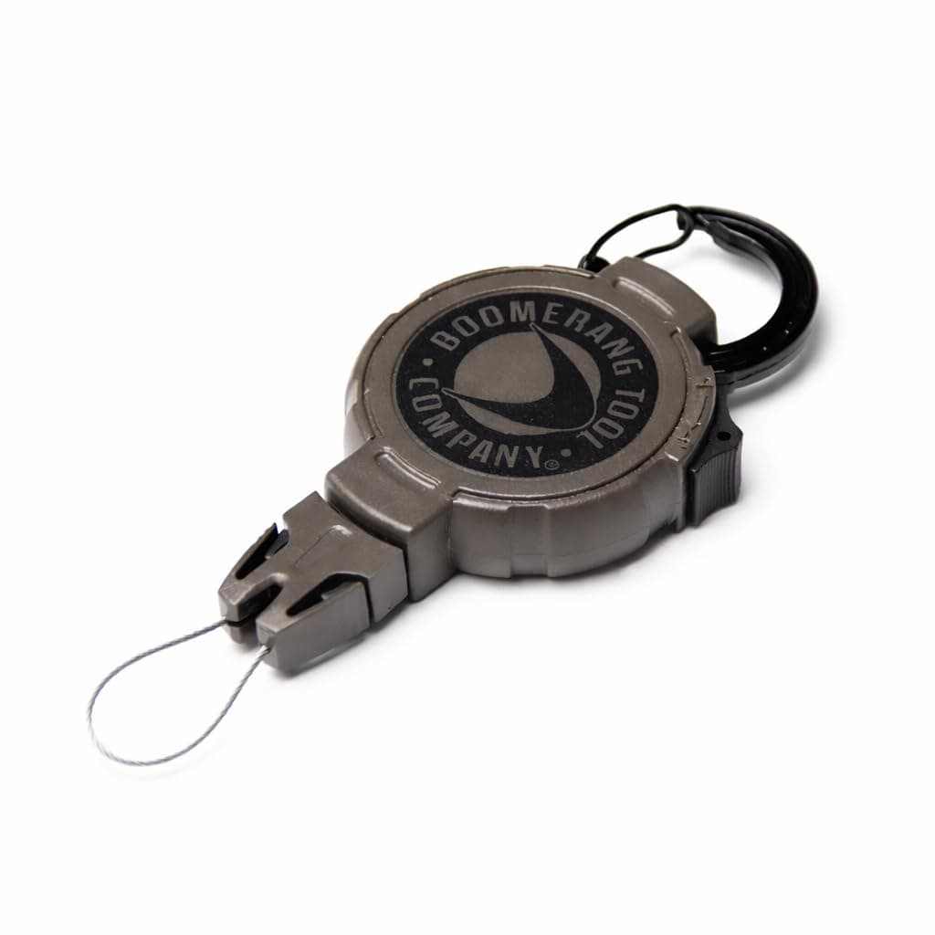 Boomerang Tool Company Hunting Retractable Gear Tether with a Retractable Kevlar Cord and Carabiner, Hook & Loop Strap or Belt Clip and Universal Wire End Fitting - Made in The USA