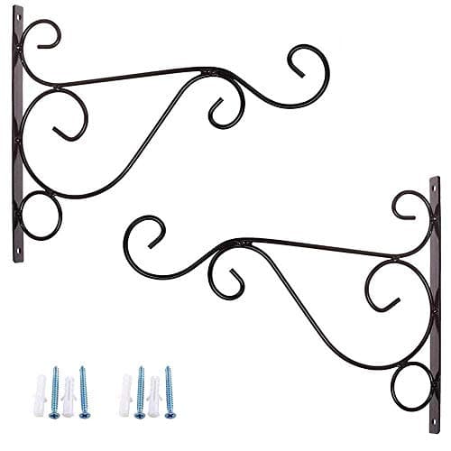 Rainbowroseus 2 Pack 10" Iron Hanging Plants Bracket Decorative Wall Planter Hanger Hooks with Screws for Bird Feeder Lanterns Wind Chimes Black
