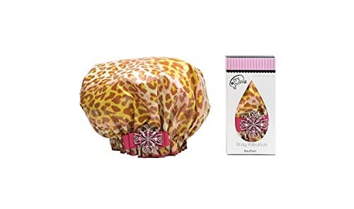 Dry Divas Designer Shower Cap For Women - Washable Reusable - Large Bouffant Cap With Vintage Jeweled Brooch (Dashn Diva)