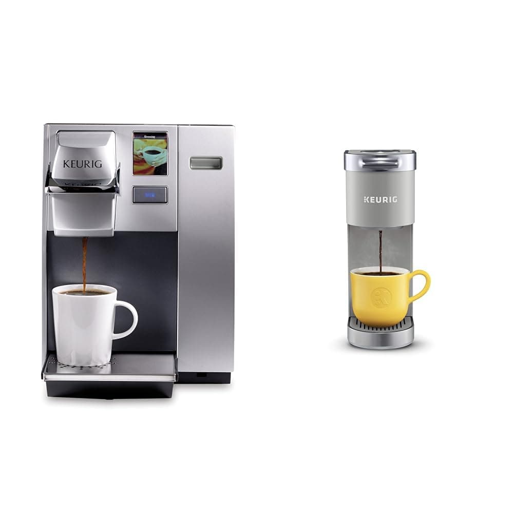 Keurig K155 Office Pro Single Cup Commercial K-Cup Pod Coffee Maker, Silver & K-Mini Plus Single Serve K-Cup Pod Coffee Maker, Studio Gray