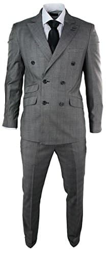Voeut Mens Double Breasted Light Grey Check Suit Tailored Fit Stitch Design grey 36