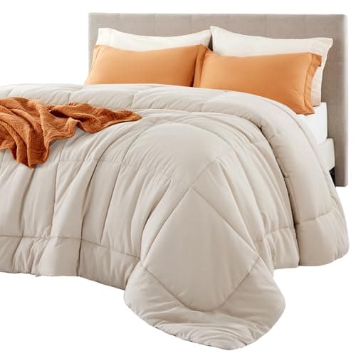 Bedsure Comforter Duvet Insert - Quilted Comforters Twin Size, All Season Duvet, GentleSoft Down Alternative Bedding, with 8 Tabs, Gifts for Women/Men, Linen, Twin 88 x 68 Inches