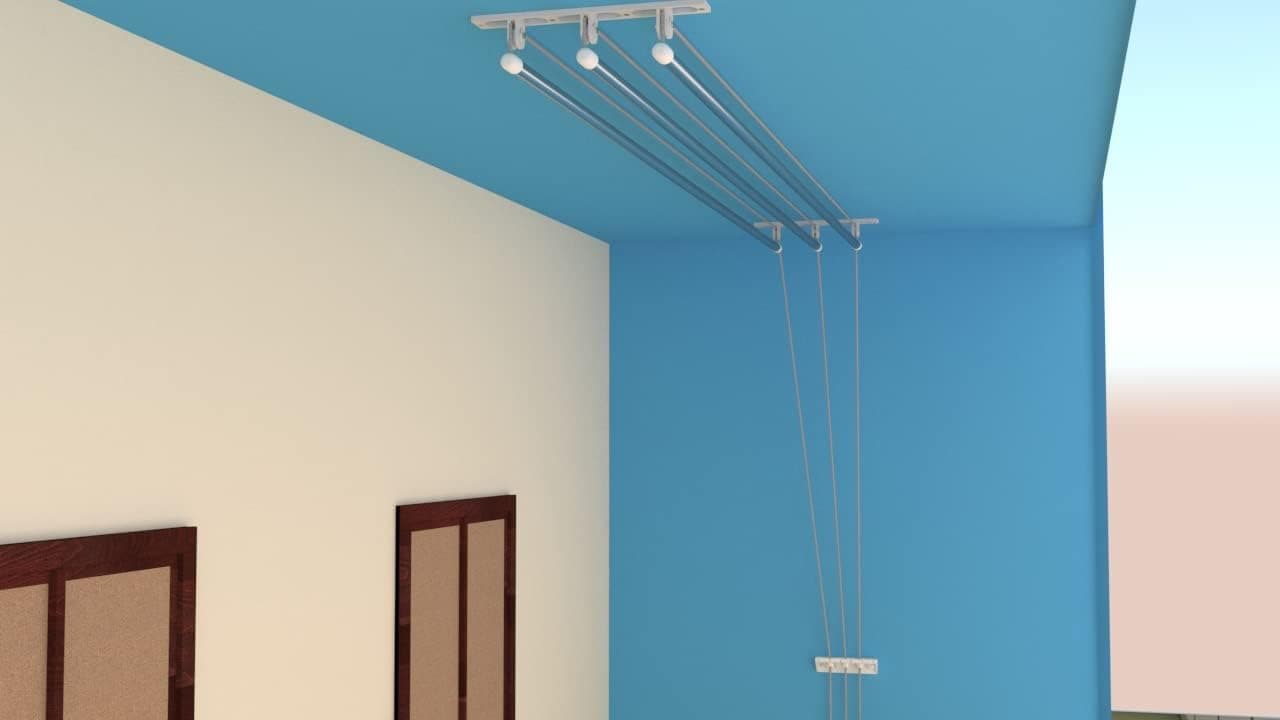 NR Industries Ceiling Hanger Stainless Steel Rust Proof Ceiling Clothes Hanger/Rack Roof Mount Cloth Dryer with Individual Drop Down Railers 3 Lines (5 Feet)