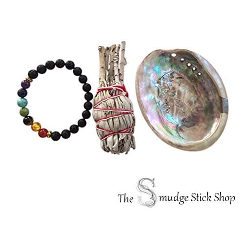 Abalone Shell Plus Californian White Sage Smudge and Chakra Bracelet Incense Ceremony Meditation Shaman