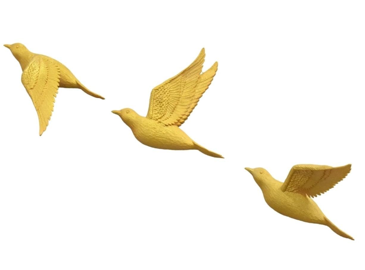 QUANTUM LEGENDS Set of 3 Flying Birds 3D Wall Art | Wall Decor & Wall Hangings Birds Items for Living Room, Dining Room, Bird Set for Decorative Room, Hall, Office | Perfect for Bird Lovers (gold)