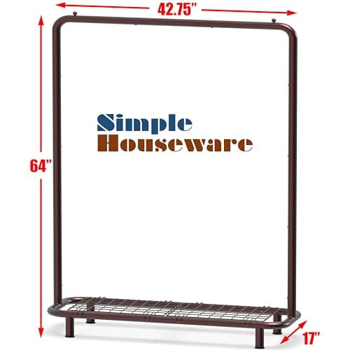 Simple Houseware Clothing Rack with Industrial Pipe and Bottom Shelves, Bronze