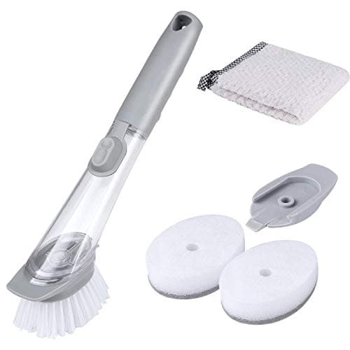 3 Piece Kitchen Cleaning Brushes Set, Soap Dispensing Dish Brush,Scrub Brush Bathroom Brush, Kitchen Scrub Brush, Shoe Cleaning Brush, Towels with Hanging Loop, Kitchen Brush for Pot Pan Sink Cleanin