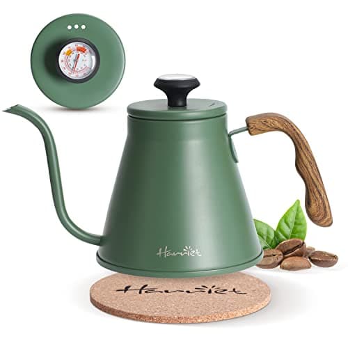 Harriet Gooseneck Kettle with Thermometer for Pour Over Coffee and Tea, 37 fl oz, Stainless Steel, Durable 3-Layer Base, Ideal Spout for Precision Pouring, Compatible with all Stove Tops, Green