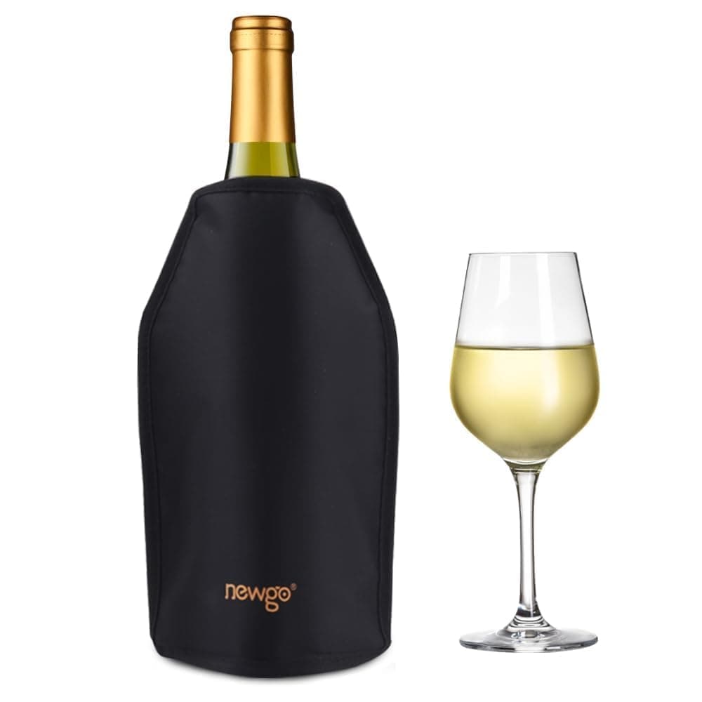 NEWGO Wine Cooler Sleeve with Protector Reusable Wine Ice Pack Sleeve Wine Bottle Chiller Keep Wine Cool and Chill for Champagne Burt White Red Wine - Black