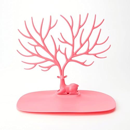 Live Direct Jewelry Rack, Decorative Deer Antler Tree Design Earring Necklace Bracelet Holder ABS Material (Pink)