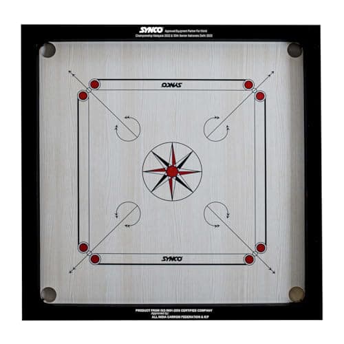 Synco Chakri Carrom Board 32 inch | Pro Trainer Board for Amateurs | 4mm Surface Thickness | Premium Vachellia Wood | Includes Coins, Strikers and Boric Powder
