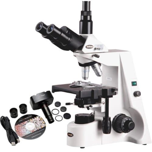AmScope T690C-5MA Digital Trinocular Compound Microscope, 40X-2500X Magnification, WH10x and WH25x Super-Widefield Eyepieces, Infinity Objectives, Brightfield, Kohler Condenser, Double-Layer Mechanical Stage, Includes 5MP Camera with Reduction Lens and Software