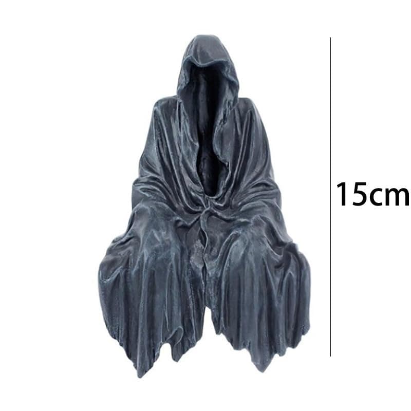 5.9 Inch Mysterious Black Robe Statue -Spooky Decorations with Resin Figurine