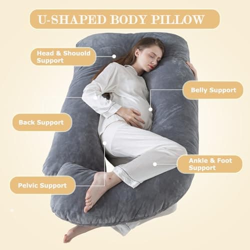 WhatsBedding Pregnancy Pillows for Sleeping, J Shaped Full Body Maternity Pillow for Adults, Memory Foam Filling Support for Back, Legs, Belly, HIPS for Pregnant Women (Gray)