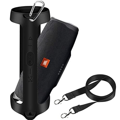 Silicone Case Cover for Charge 4 Portable Waterproof Wireless Bluetooth Speaker, Travel Gel Soft Skin,Waterproof Rubber Carrying Pouch with Strap(Black) (Black)