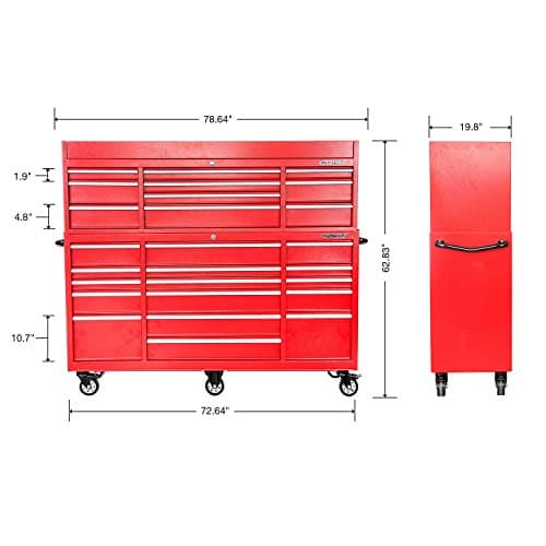 OEMTOOLS 24587 Red 72 Inch 26 Drawer Tool Chest and Cabinet Tool Box Combo, Tool Cart on Wheels for Mechanics