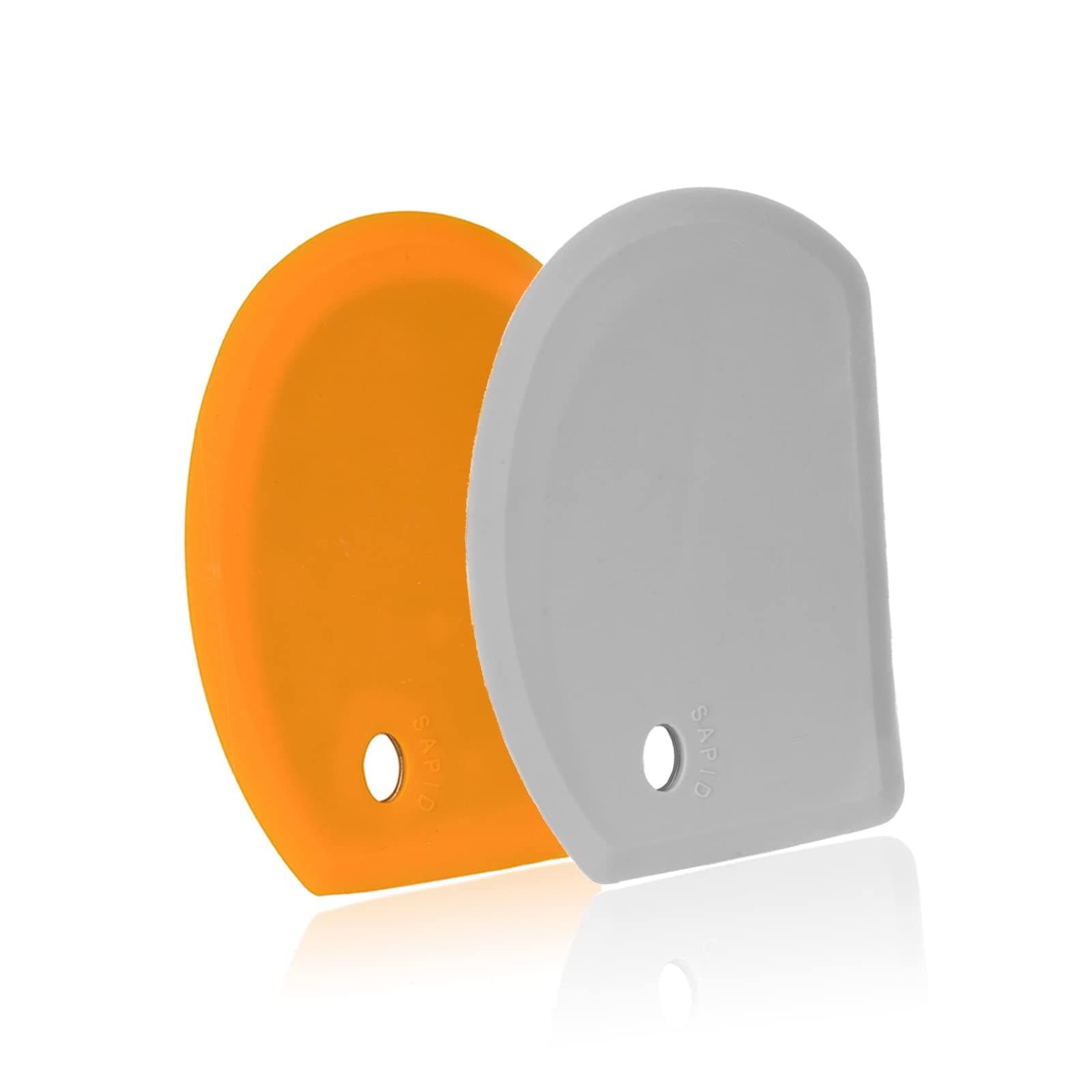 Silicone Dough Scraper with Stainless Steel Sheet, Curved Edge Flexible Bowl Scraper for Baking, Food Grade Silicone Bench Scraper for Sourdough Bread Proofing Basket, Set of 2, Gray & Orange,