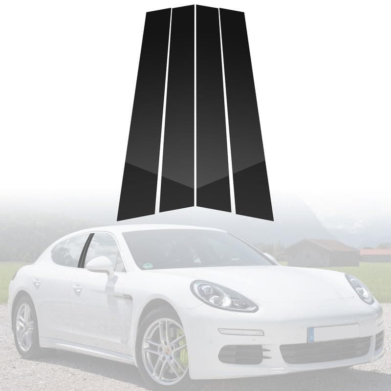 BASIKER Fit for 2010 to 2016 Porsche Panamera Pillar Post Trim Kit, Door Window B Pillar Glossy Black Cover, Strong Toughness PC Material, Door Pillar Moldings Stickers Set