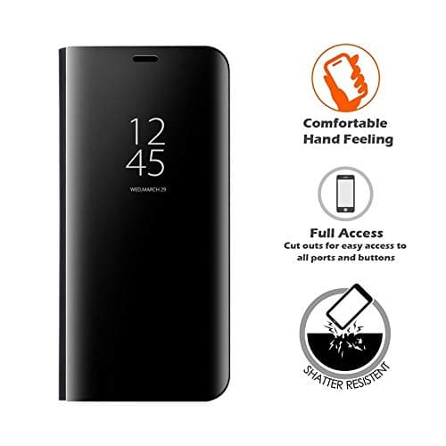 LIKESEA Xiaomi Mi 8 Pro Case, Slim Fit Electroplate Plating Smart Clear View Case Flip Stand PC Hard Cover 360 Degree Full Body Shockproof Protective Skin for Xiaomi Mi 8 Pro - Black