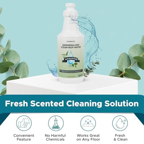 Steam and Go Scented Eucalyptus Mint Demineralized Water Multi-Surface Floor Cleaner Compatible with Any Steam Mop (32 Oz)