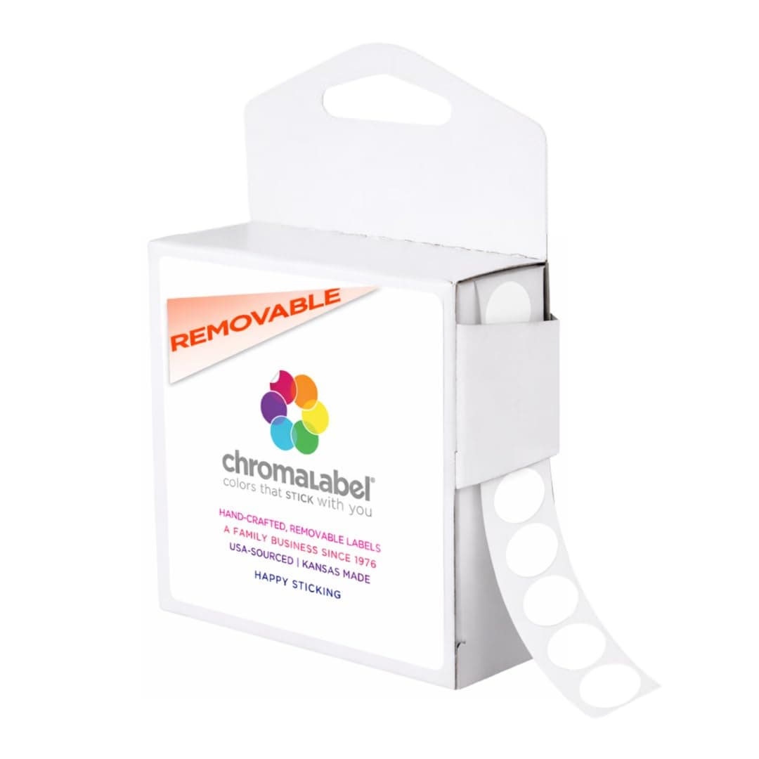ChromaLabel 1/2 Inch Small Blank Label Stickers, Blank Sticker Dots, White Removable Sticker Dots, 1000 Sticky Dots per Dispenser Box