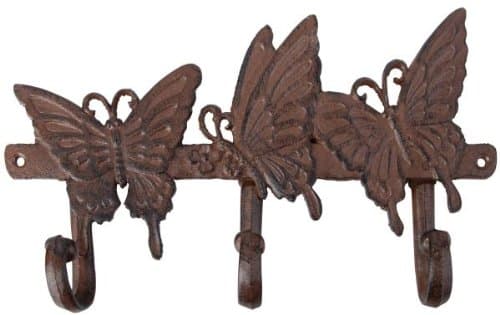 Esschert Design USA Cast Iron Butterfly Wall Rack with Three Hooks