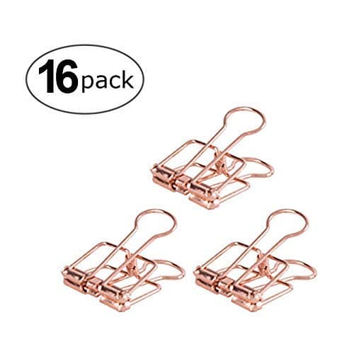16 Pcs Decorative Wire Binder Clips Rose Gold Art Design Paper Clamp Clip